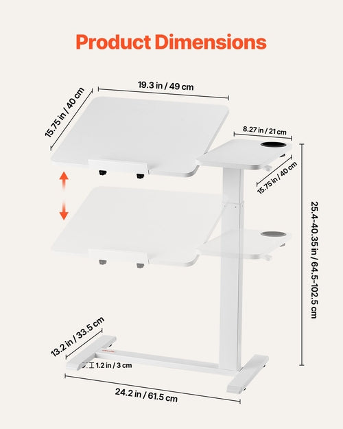 Overbed Table, Mobile Bed Side Table with Flip Desktop and 4 Hidden