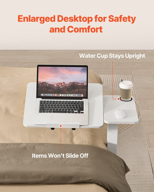 Overbed Table, Mobile Bed Side Table with Flip Desktop and 4 Hidden