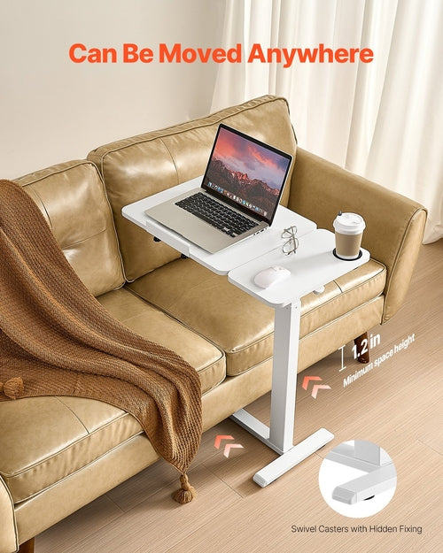 Overbed Table, Mobile Bed Side Table with Flip Desktop and 4 Hidden