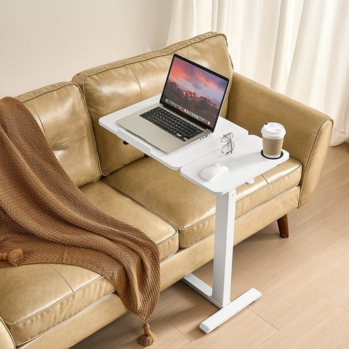 Overbed Table, Mobile Bed Side Table with Flip Desktop and 4 Hidden