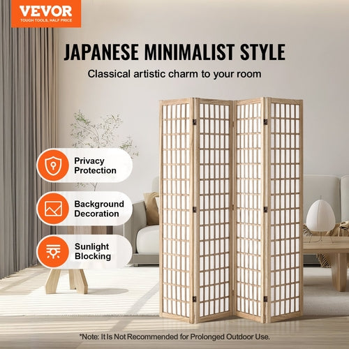 Room Divider, 4 Panel Japanese Room Divider, Folding Privacy Screen
