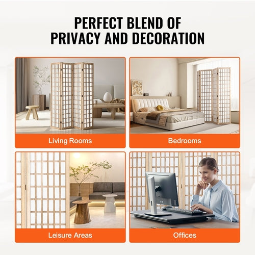 Room Divider, 4 Panel Japanese Room Divider, Folding Privacy Screen